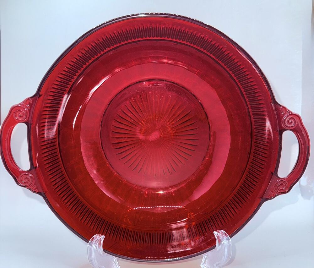 Anchor Hocking Ruby Glass Bowl Handle Berry Candy Coronation 7 3/4" Vintage